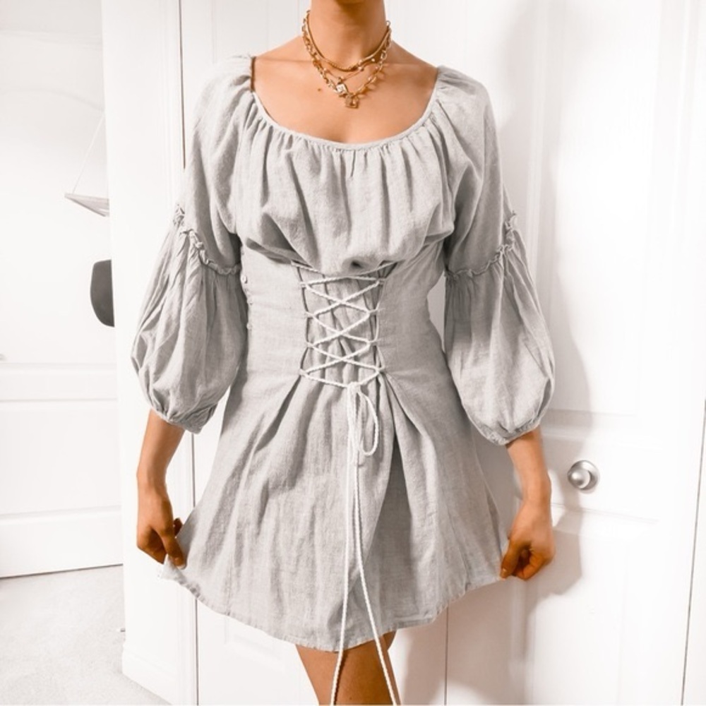 [Free People] corset Statement Sleeve tie up dress cotton blend